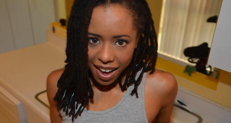 Very attractive ebony hottie Kira Noir shows her butt in sexy panties and jerks off 