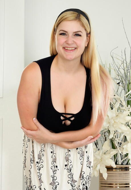 Hot blonde babe Danielle Delaunay in fancy skirt exposing her butt and spreading her legs 