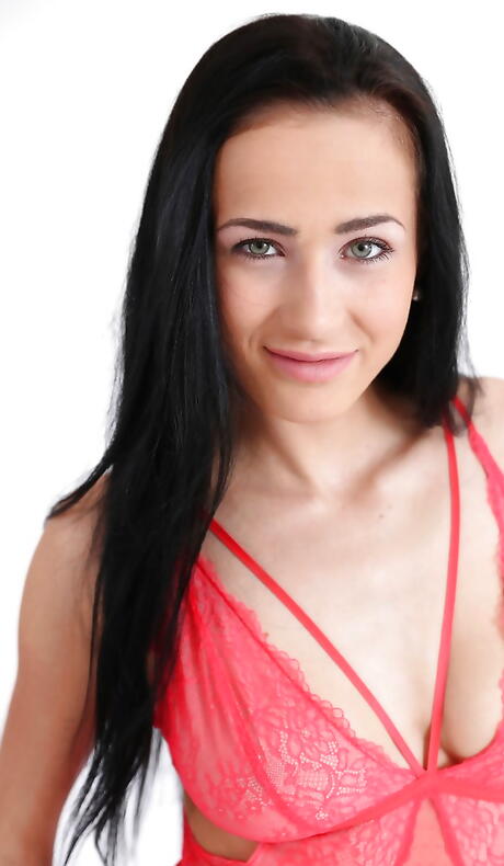 Tempting czech dark hair hottie Nicole Love in sexy undies reveals big tits and toys her cunt 