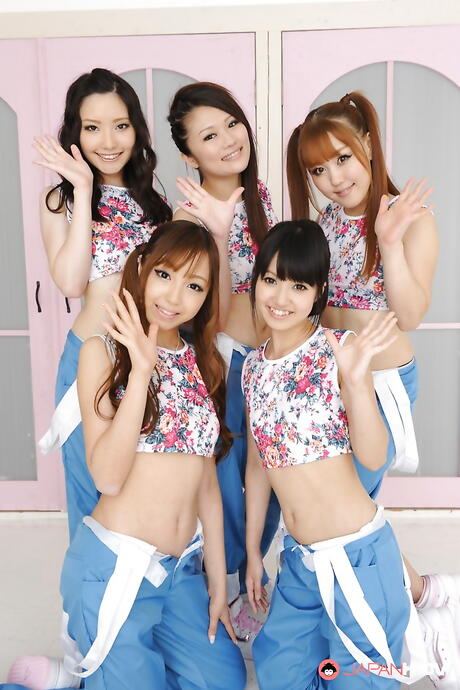 Cute asian teens posing in jeans and then undressing and waiting for orgy